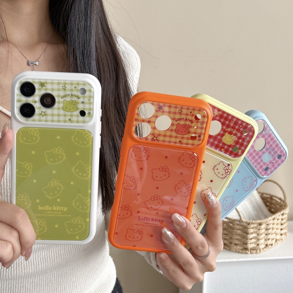 Phone Cases Hello Kitty - เคสโทรศัพท์ลายตารางน่ารัก Hello Kitty พร้อมหน้าต่างขนาดใหญ่ ป้องกันเลนส์ กันกระแทก