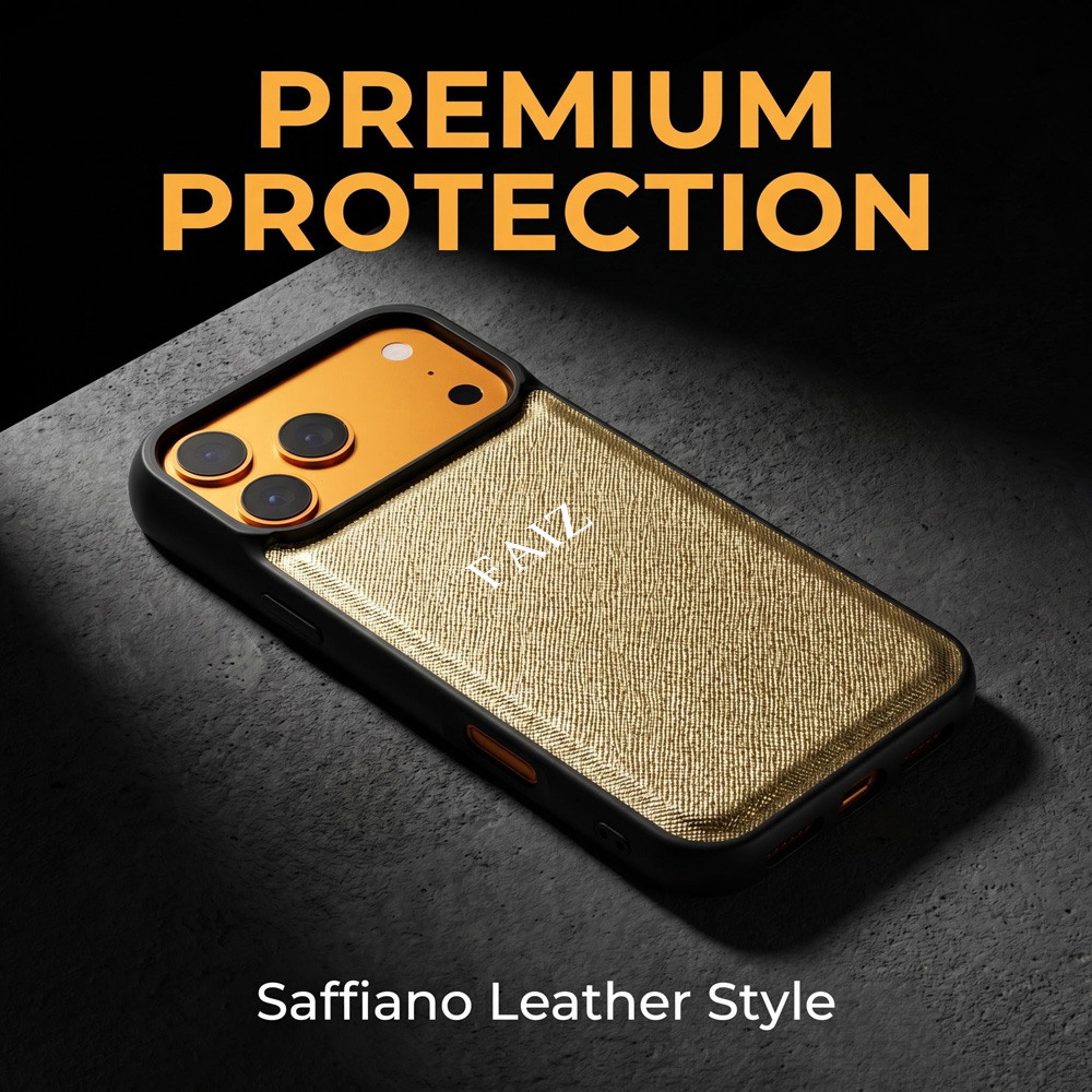 Monogram Custom Case - เคสหนัง Saffiano สไตล์มินิมอล INS ปั๊มลายทองแบบกำหนดเอง ป้องกันรอยนิ้วมือ