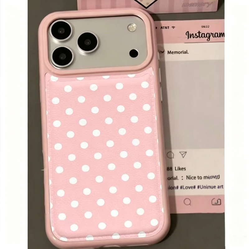 Phone Cases Trendy - เคสโทรศัพท์หนังลายจุดสีชมพูสไตล์เกาหลีสุดน่ารัก สำหรับ iPhone 17 Air 16
