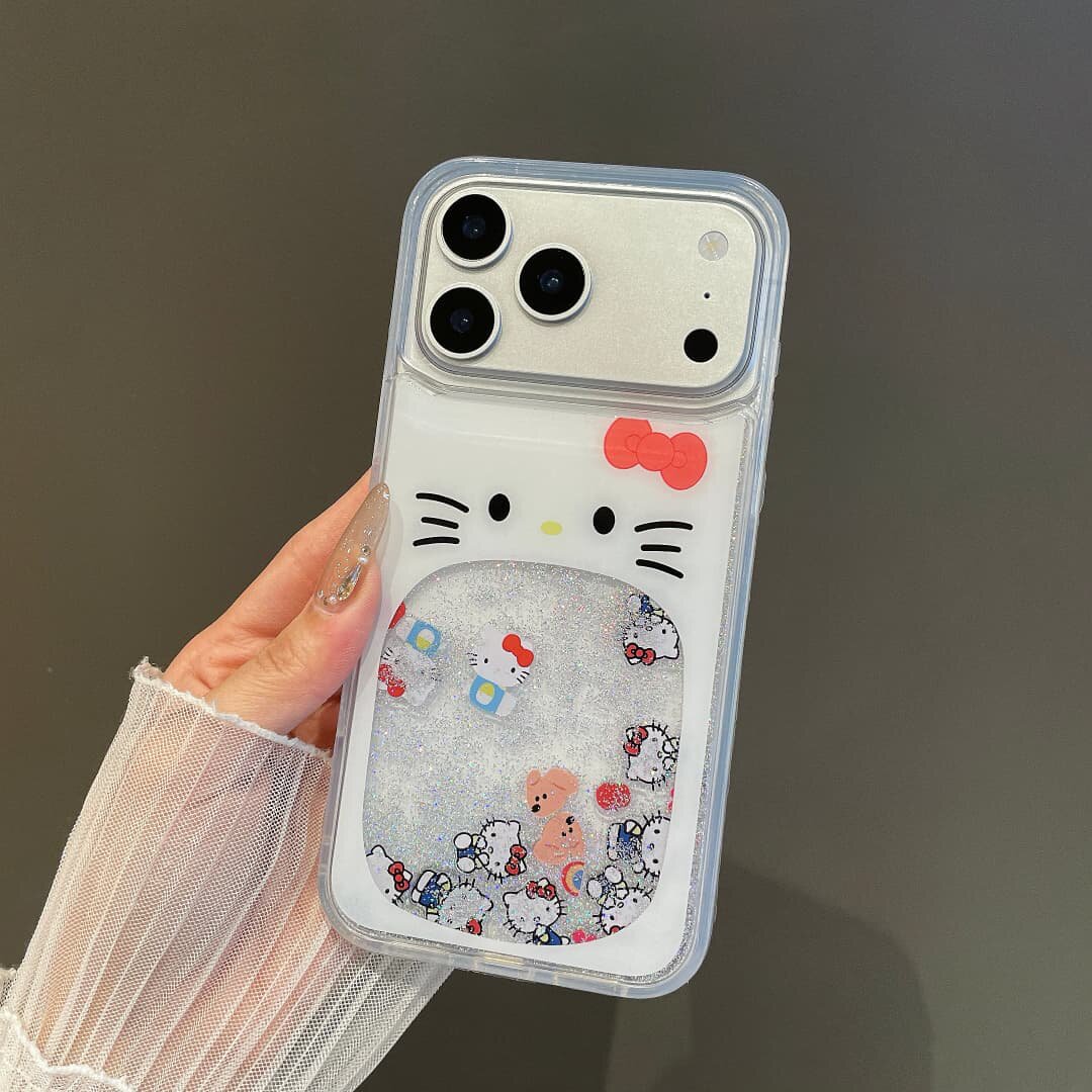 Phone Cases Hello Kitty - เคสโทรศัพท์ลายการ์ตูนซานริโอ้ เฮลโล คิตตี้ แบบใส ประดับกลิตเตอร์วิบวับ สำหรับ