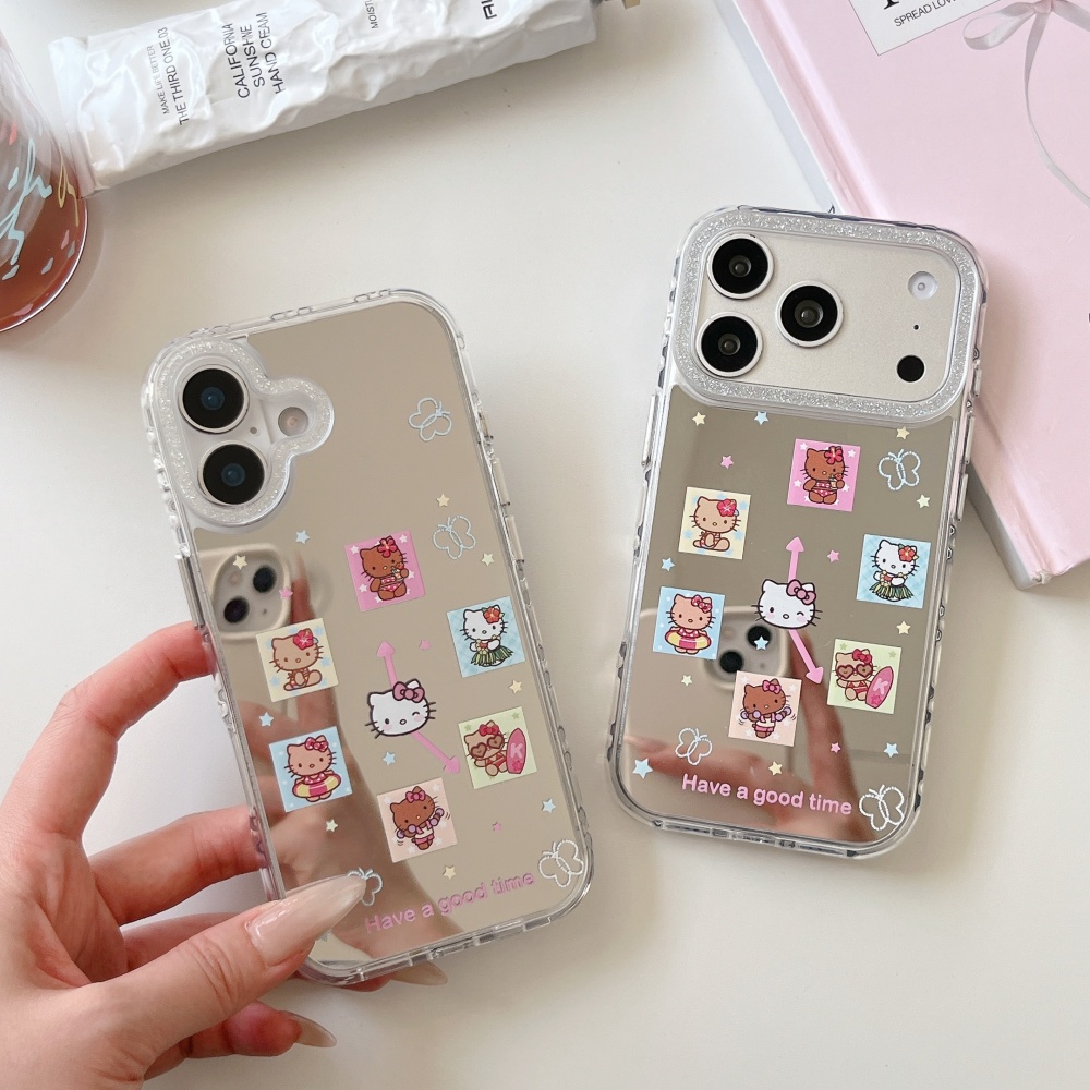 Phone Cases Hello Kitty - เคสโทรศัพท์ลายการ์ตูนซานริโอ้ เฮลโล คิตตี้ น่ารัก พร้อมกระจกแต่งหน้า สำหรับ