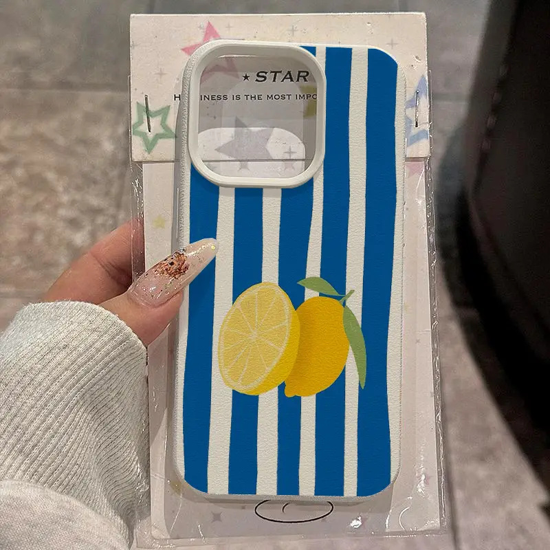 Phone Cases Yellow - สีเหลืองมะนาวสีฟ้าลายเคสโทรศัพท์นุ่มสําหรับiPhone 16 15 14 13 Pro