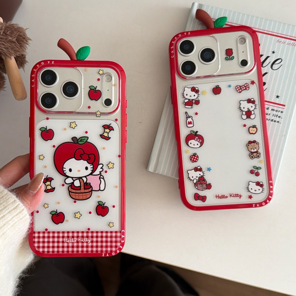 Phone Cases Hello Kitty - เคสโทรศัพท์ลายแอปเปิ้ลสีแดง Hello Kitty น่ารักจาก Sanrio ขอบลายสก็อต