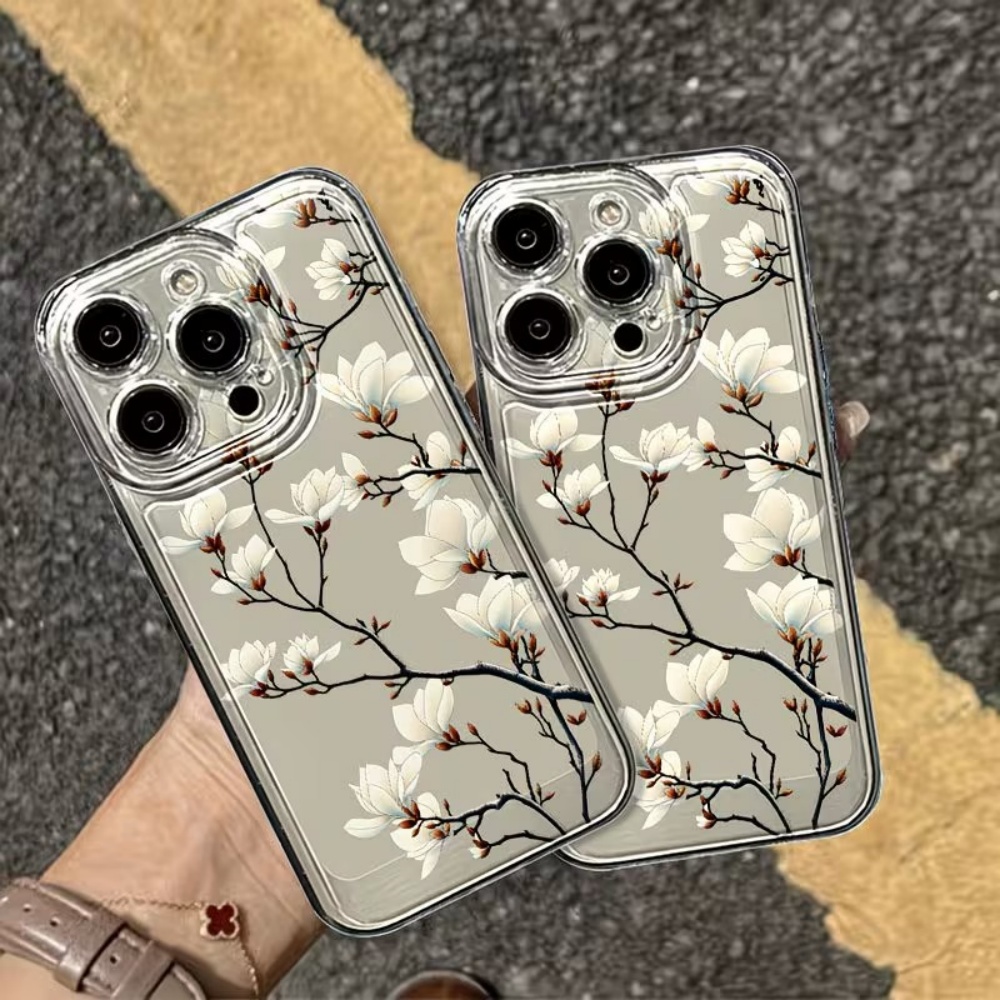 Phone Cases Trendy - เคสโทรศัพท์ใส TPU ลายดอกแมกโนเลียสุดฮิต สำหรับ iPhone 18