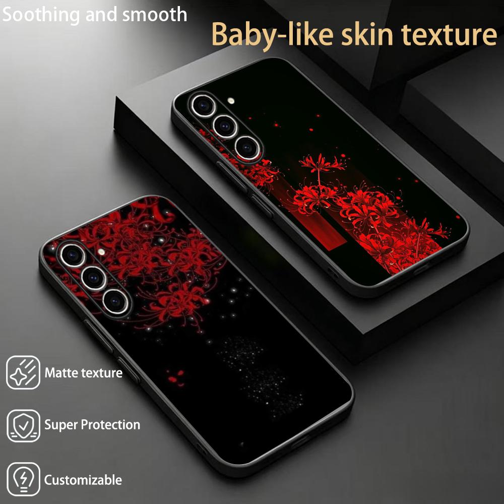 Phone Cases Trendy - เคสโทรศัพท์ลายดอกลิลลี่แมงมุมสีแดง ศิลปะญี่ปุ่น แฟชั่นดีไซน์ สำหรับ Samsung Galaxy