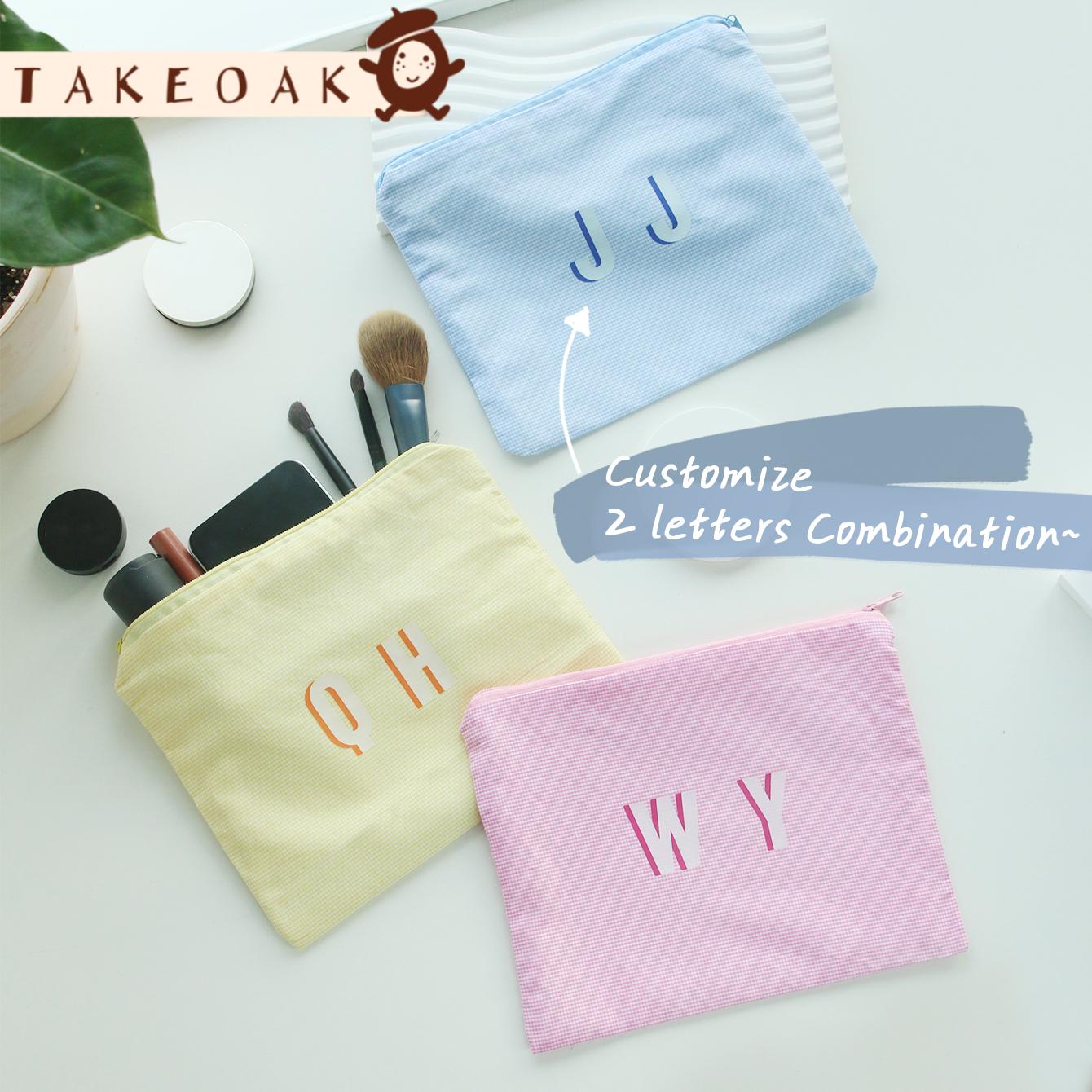 Monogram Custom Case - กระเป๋าเครื่องสำอางแบบมีซิป ผ้าเนื้อนุ่ม พิมพ์อักษรย่อ 2 ตัว กระเป๋าใส่เครื่องสำอางแบบกำหนดเองได้