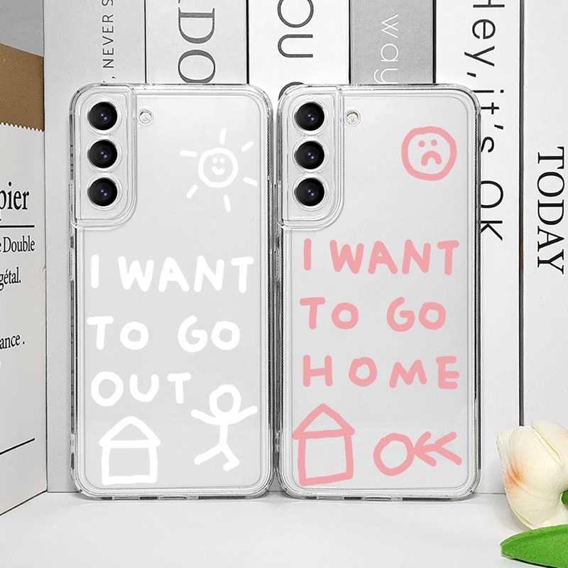 Phone Cases Cute - เคสโทรศัพท์ลายเกาหลีน่ารักเรียบง่าย I Want To Go Home