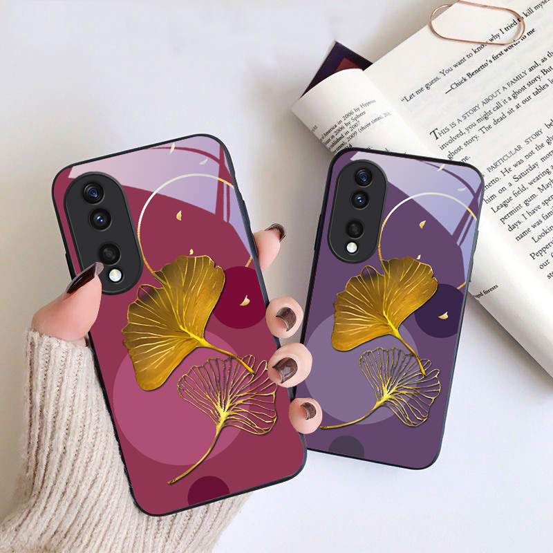 เคสโทรศัพท์แก้วสีดำลายใบแปะก๊ว - Phone Cases Yellow บทวิจารณ์และราคา