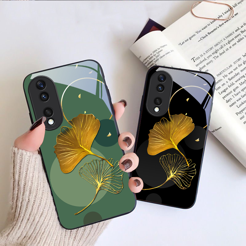 เคสโทรศัพท์แก้วสีดำลายใบแปะก๊ว - Phone Cases Yellow บทวิจารณ์และราคา